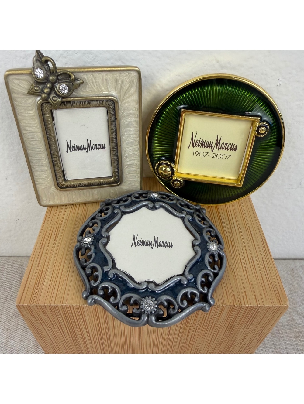 Jay Strongwater Neiman Marcus Mini Picture Frames Lot of 3 Enamel Crystal